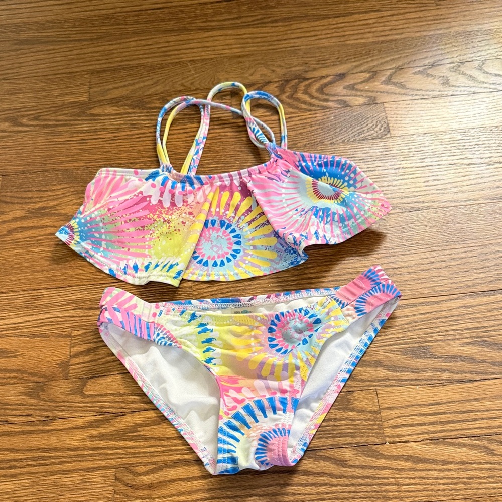 Coral and Reef Colorful Tie-Dye Kids Swim Set Size 8
